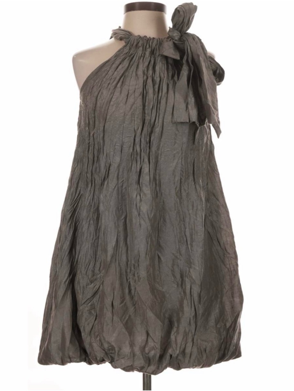 Womens Grey Tie-Neck Bubble Dress
